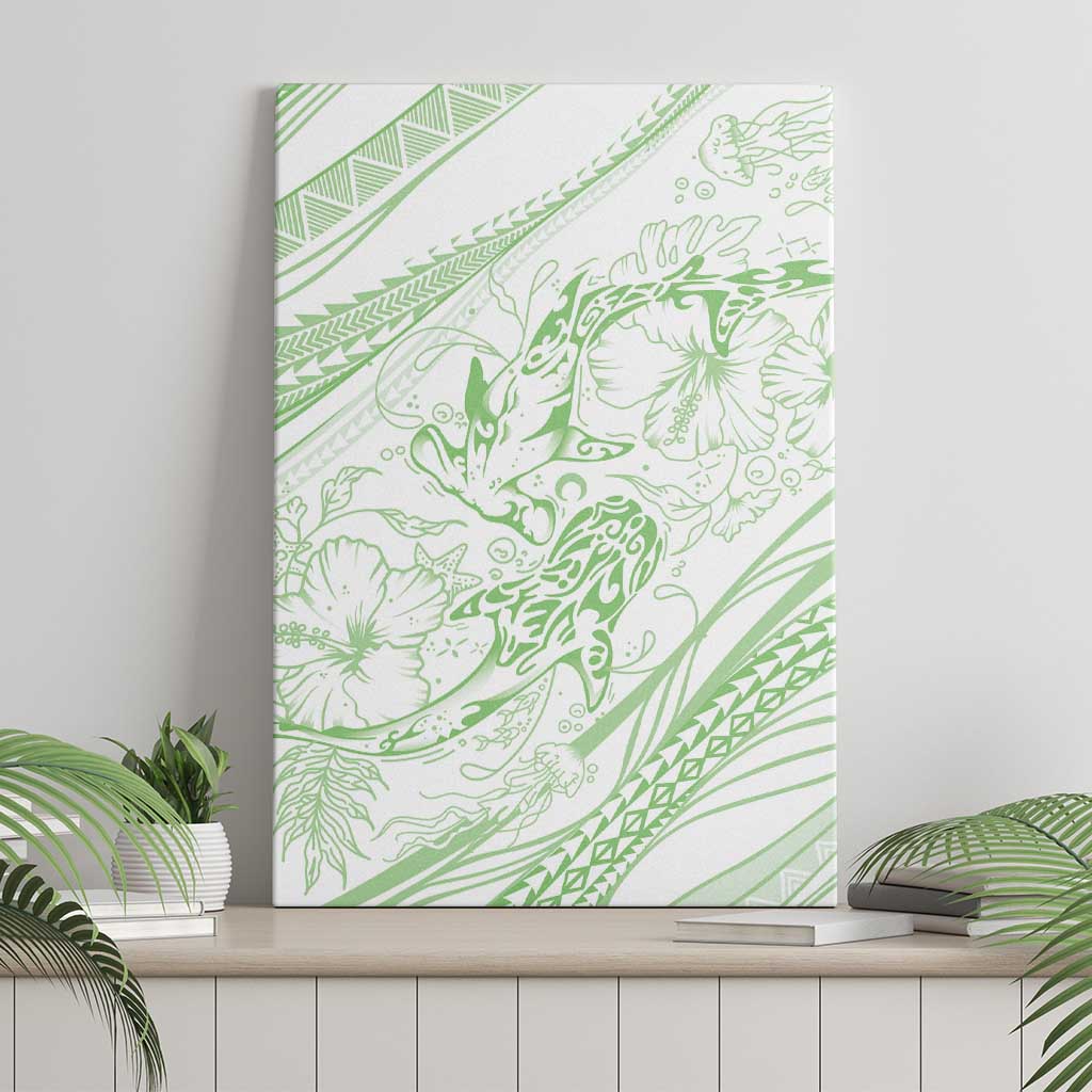 Sharks Couple Dreamy Polynesians Floral Sea Canvas Wall Art Emerald - Polynesian Pride