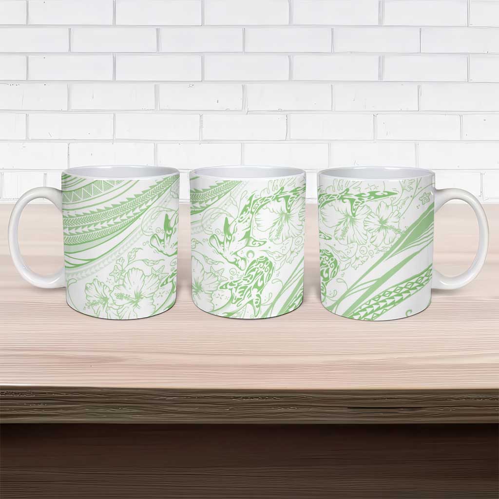 Sharks Couple Dreamy Polynesians Floral Sea Ceramic Mug Emerald - Polynesian Pride