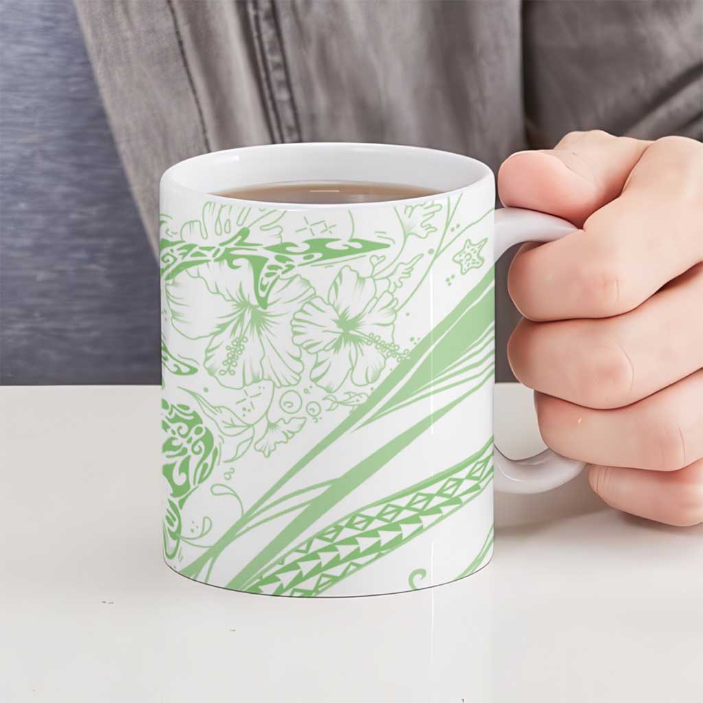 Sharks Couple Dreamy Polynesians Floral Sea Ceramic Mug Emerald - Polynesian Pride