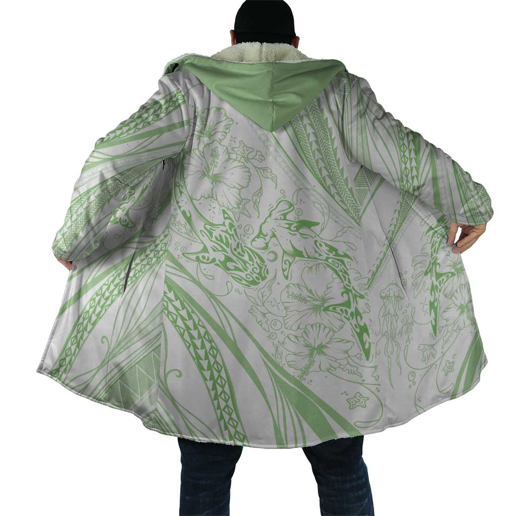 Sharks Couple Dreamy Polynesians Floral Sea Cloak Emerald - Polynesian Pride