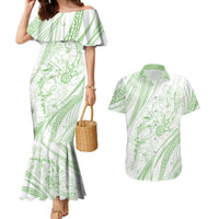 Sharks Couple Dreamy Polynesians Floral Sea Couples Matching Mermaid Dress and Hawaiian Shirt Emerald LT7 Emerald - Polynesian Pride