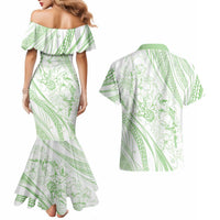 Sharks Couple Dreamy Polynesians Floral Sea Couples Matching Mermaid Dress and Hawaiian Shirt Emerald LT7 - Polynesian Pride