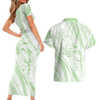 Sharks Couple Dreamy Polynesians Floral Sea Couples Matching Short Sleeve Bodycon Dress and Hawaiian Shirt Emerald LT7 - Polynesian Pride
