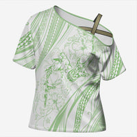 Sharks Couple Dreamy Polynesians Floral Sea Cross Shoulder Shirt Emerald - Polynesian Pride