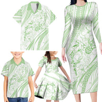 Sharks Couple Dreamy Polynesians Floral Sea Family Matching Long Sleeve Bodycon Dress and Hawaiian Shirt Emerald LT7 - Polynesian Pride