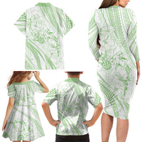 Sharks Couple Dreamy Polynesians Floral Sea Family Matching Long Sleeve Bodycon Dress and Hawaiian Shirt Emerald LT7 - Polynesian Pride