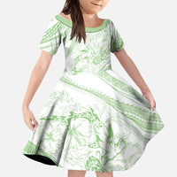 Sharks Couple Dreamy Polynesians Floral Sea Family Matching Mermaid Dress and Hawaiian Shirt Emerald LT7 Daughter's Dress Emerald - Polynesian Pride