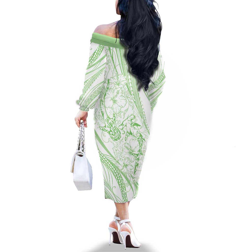 Sharks Couple Dreamy Polynesians Floral Sea Family Matching Off The Shoulder Long Sleeve Dress and Hawaiian Shirt Emerald LT7 - Polynesian Pride
