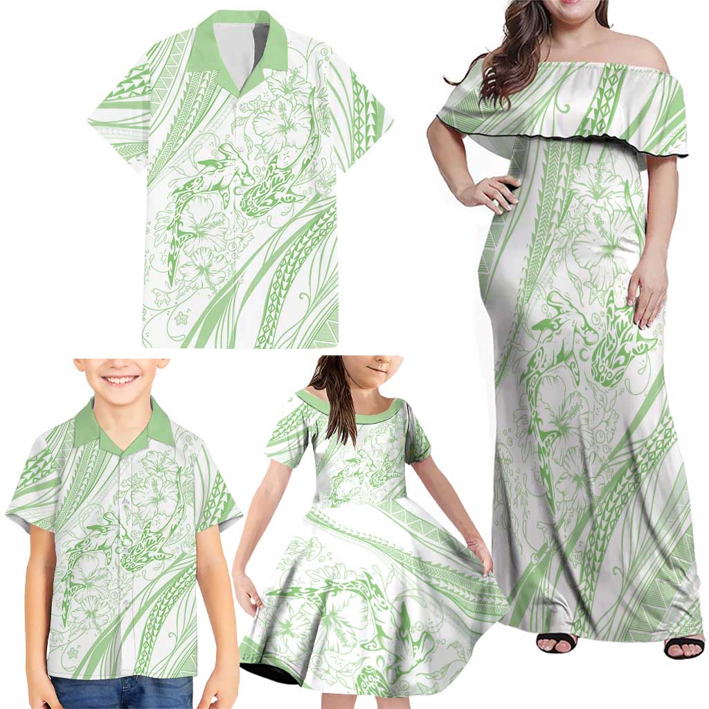 Sharks Couple Dreamy Polynesians Floral Sea Family Matching Off Shoulder Maxi Dress and Hawaiian Shirt Emerald LT7 - Polynesian Pride