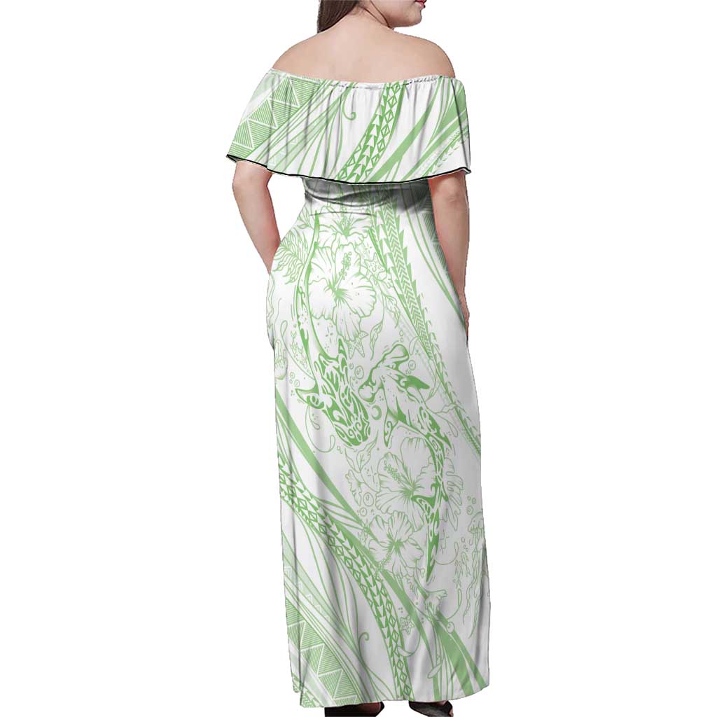 Sharks Couple Dreamy Polynesians Floral Sea Family Matching Off Shoulder Maxi Dress and Hawaiian Shirt Emerald LT7 - Polynesian Pride