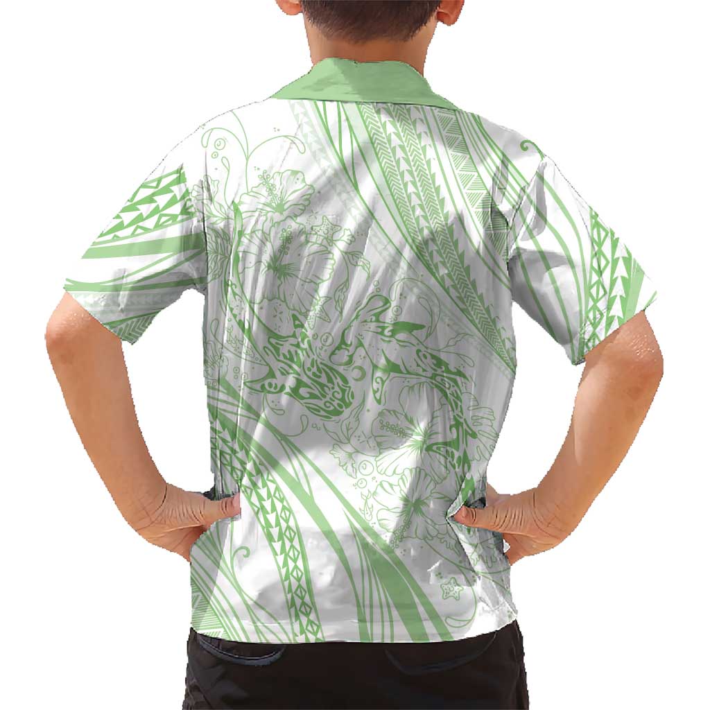 Sharks Couple Dreamy Polynesians Floral Sea Family Matching Off Shoulder Short Dress and Hawaiian Shirt Emerald LT7 - Polynesian Pride