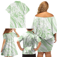 Sharks Couple Dreamy Polynesians Floral Sea Family Matching Off Shoulder Short Dress and Hawaiian Shirt Emerald LT7 - Polynesian Pride