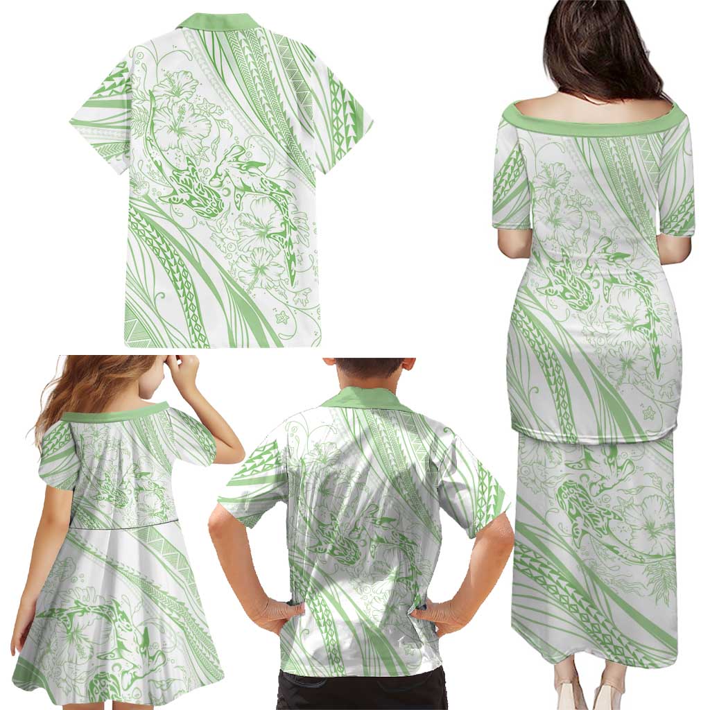 Sharks Couple Dreamy Polynesians Floral Sea Family Matching Puletasi and Hawaiian Shirt Emerald LT7 - Polynesian Pride