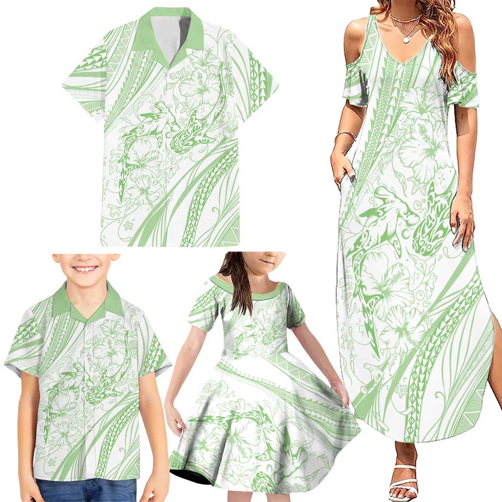 Sharks Couple Dreamy Polynesians Floral Sea Family Matching Summer Maxi Dress and Hawaiian Shirt Emerald LT7 - Polynesian Pride