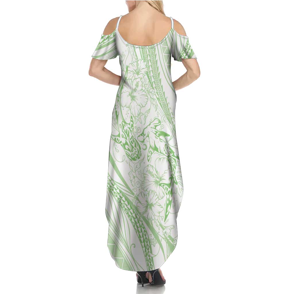 Sharks Couple Dreamy Polynesians Floral Sea Family Matching Summer Maxi Dress and Hawaiian Shirt Emerald LT7 - Polynesian Pride