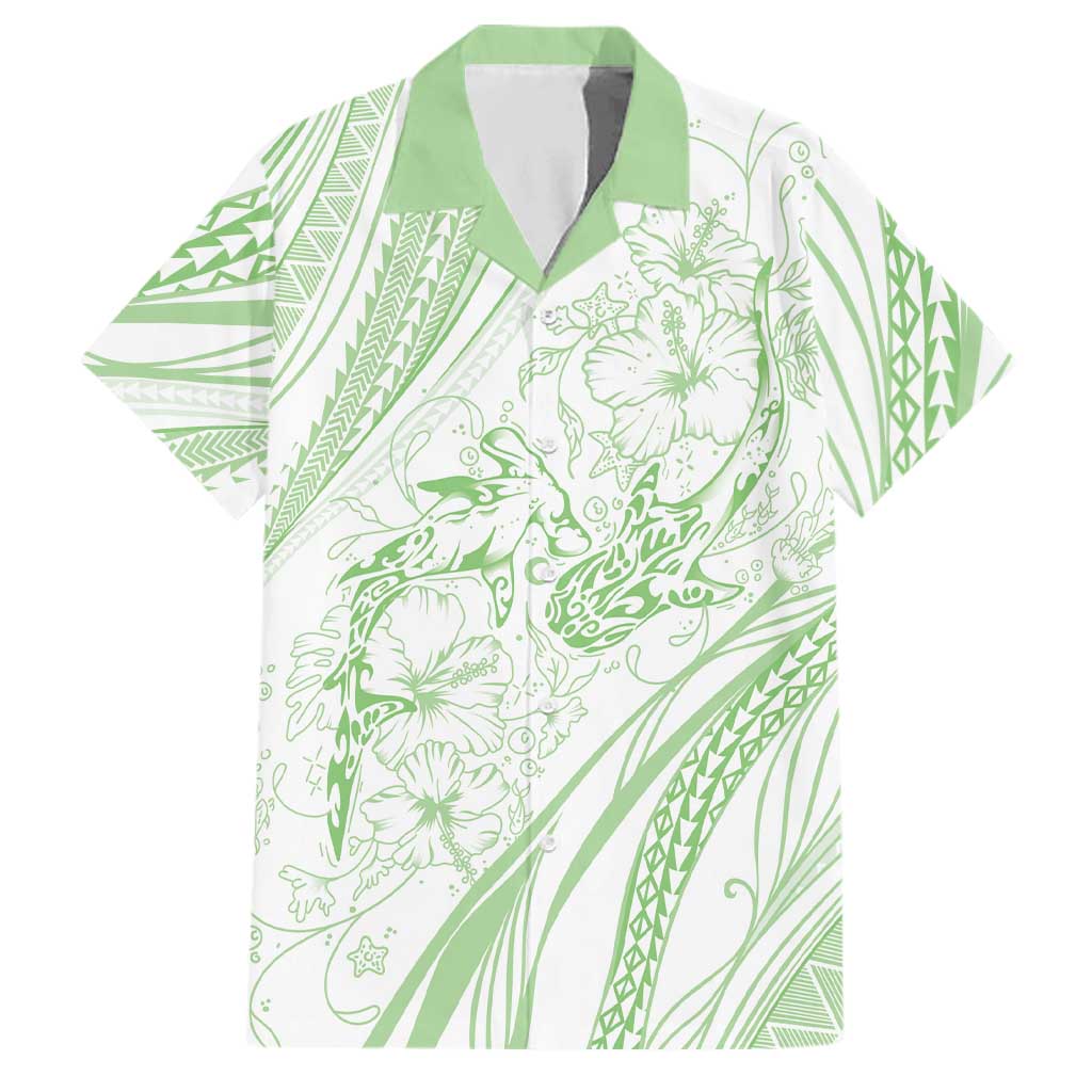 Sharks Couple Dreamy Polynesians Floral Sea Family Matching Tank Maxi Dress and Hawaiian Shirt Emerald LT7 Dad's Shirt - Short Sleeve Emerald - Polynesian Pride