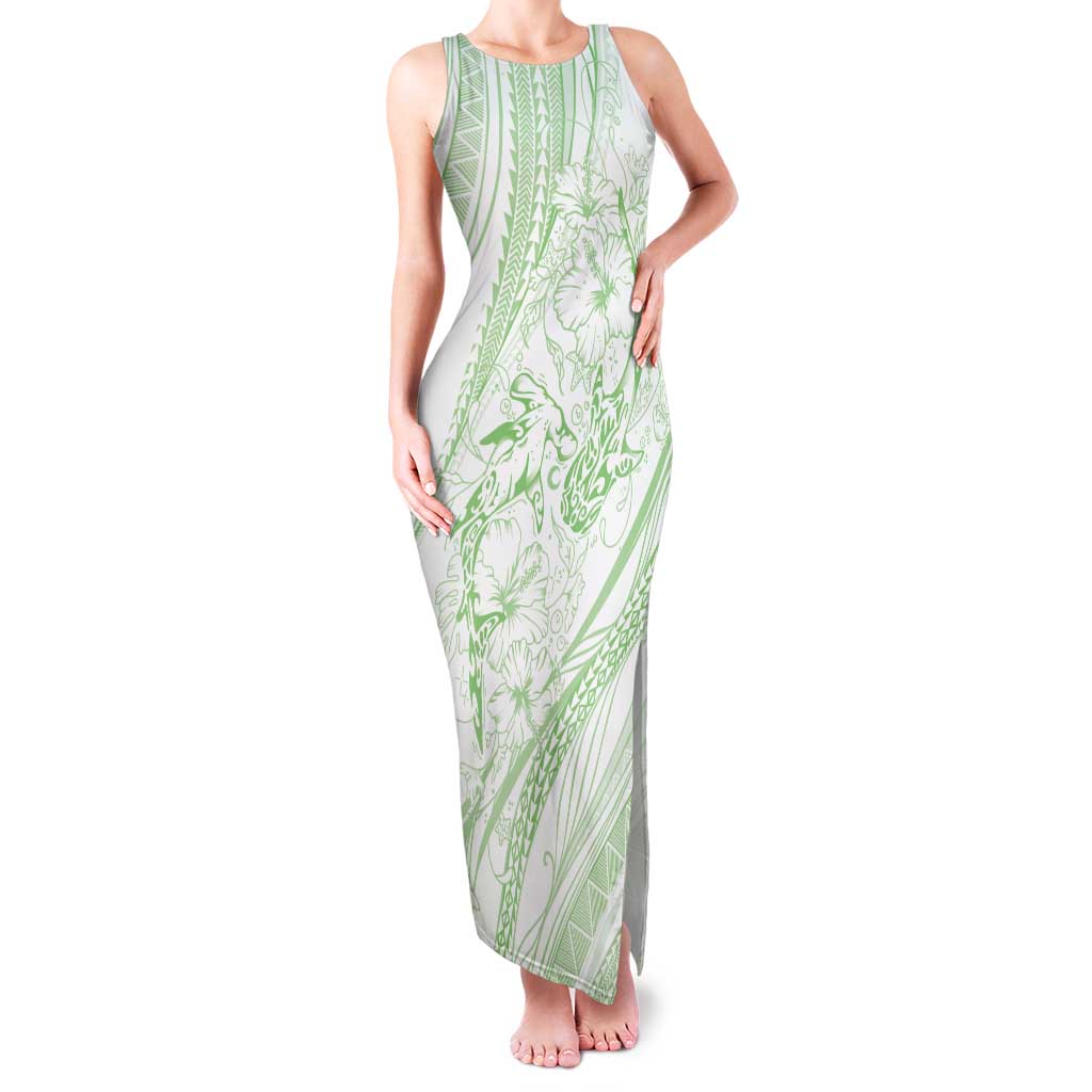 Sharks Couple Dreamy Polynesians Floral Sea Family Matching Tank Maxi Dress and Hawaiian Shirt Emerald LT7 Mom's Dress Emerald - Polynesian Pride
