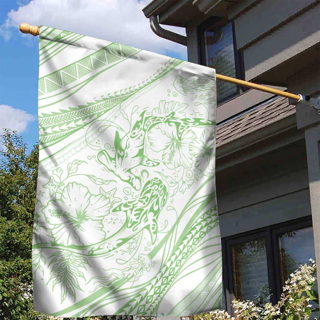 Sharks Couple Dreamy Polynesians Floral Sea Garden Flag Emerald - Polynesian Pride