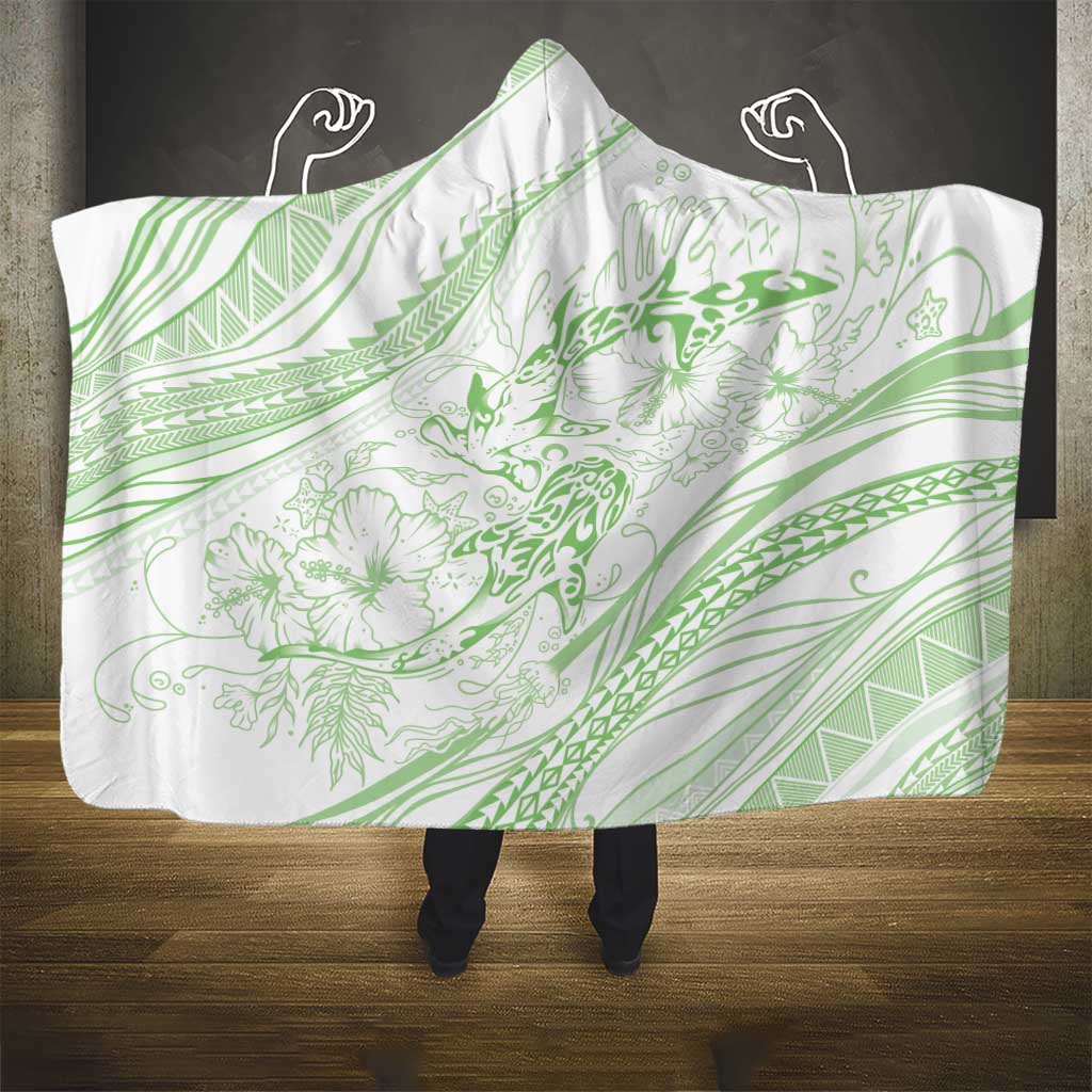 Sharks Couple Dreamy Polynesians Floral Sea Hooded Blanket Emerald - Polynesian Pride