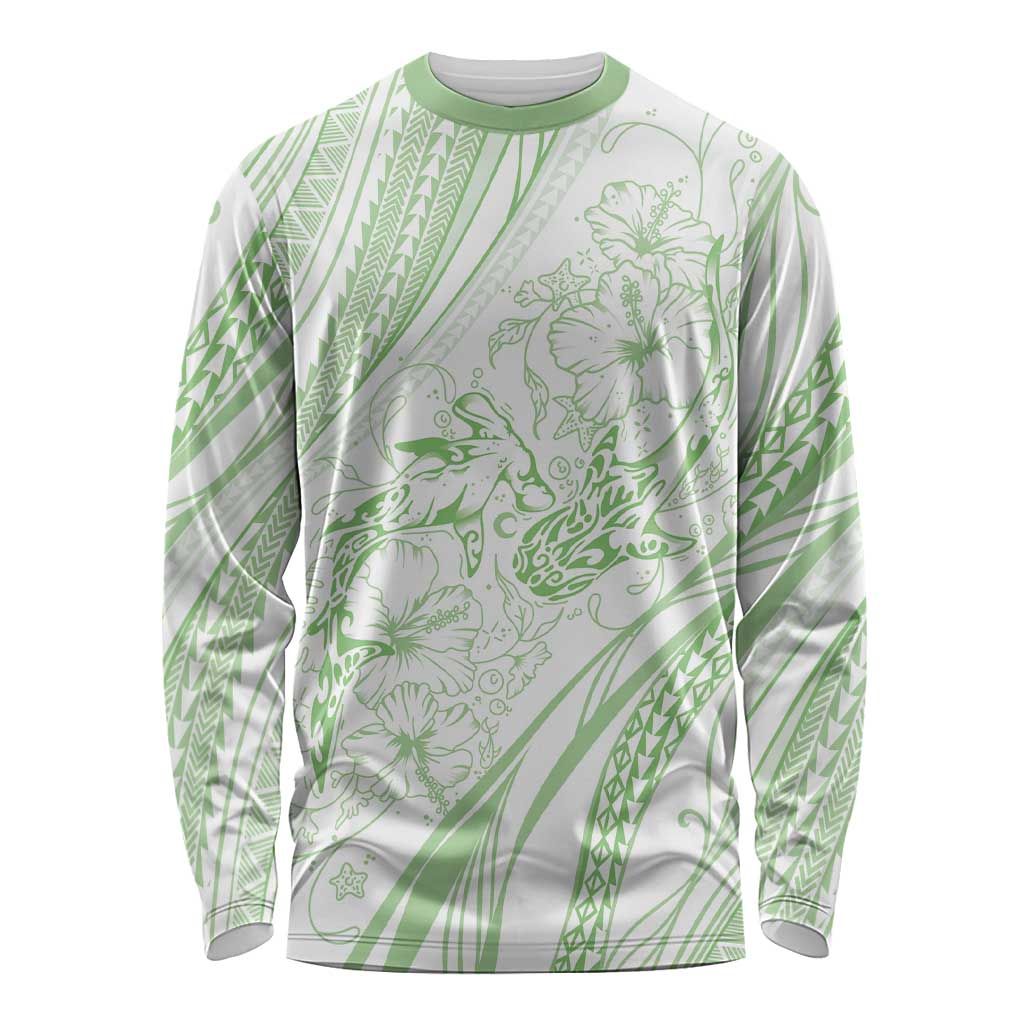 Sharks Couple Dreamy Polynesians Floral Sea Long Sleeve Shirt Emerald - Polynesian Pride