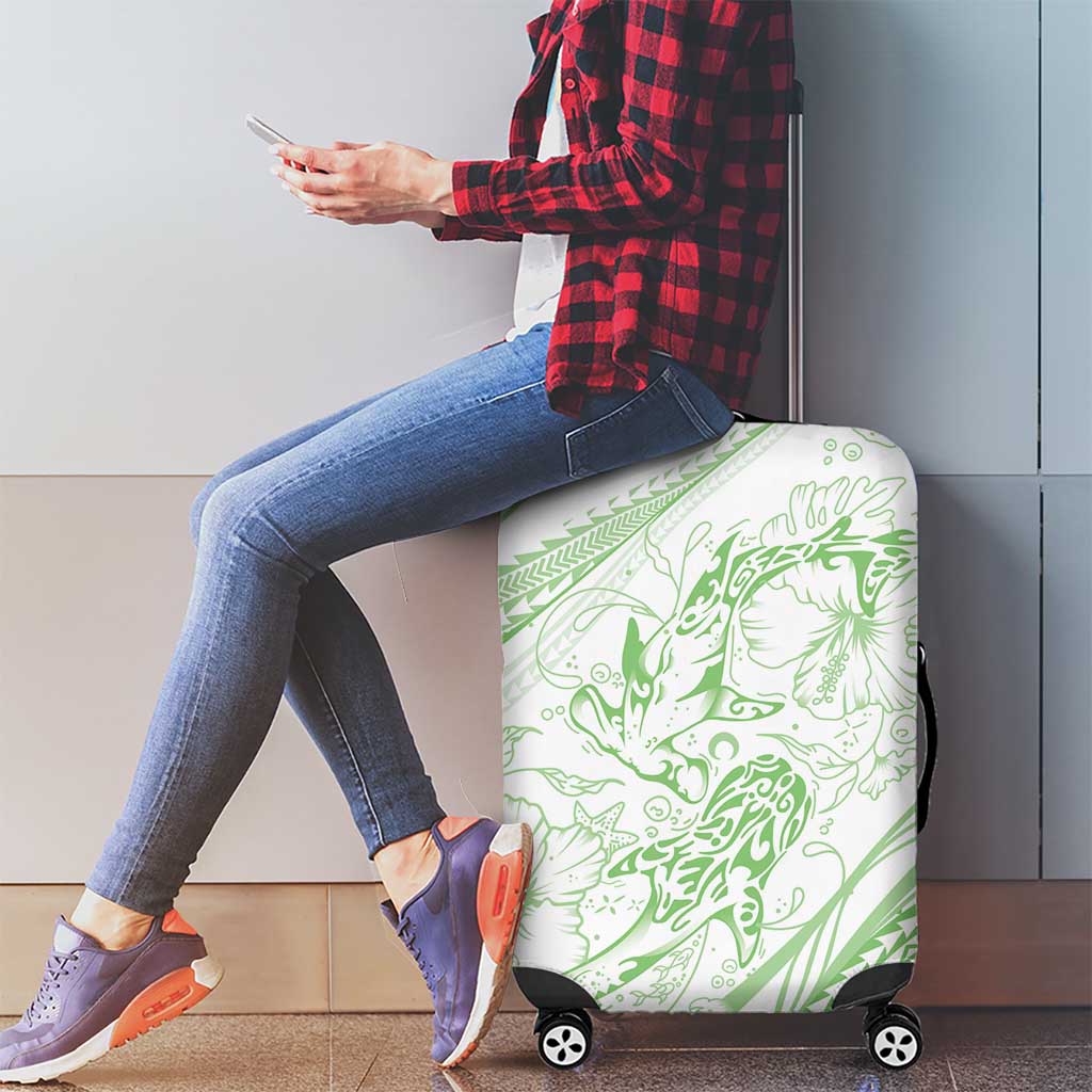 Sharks Couple Dreamy Polynesians Floral Sea Luggage Cover Emerald - Polynesian Pride