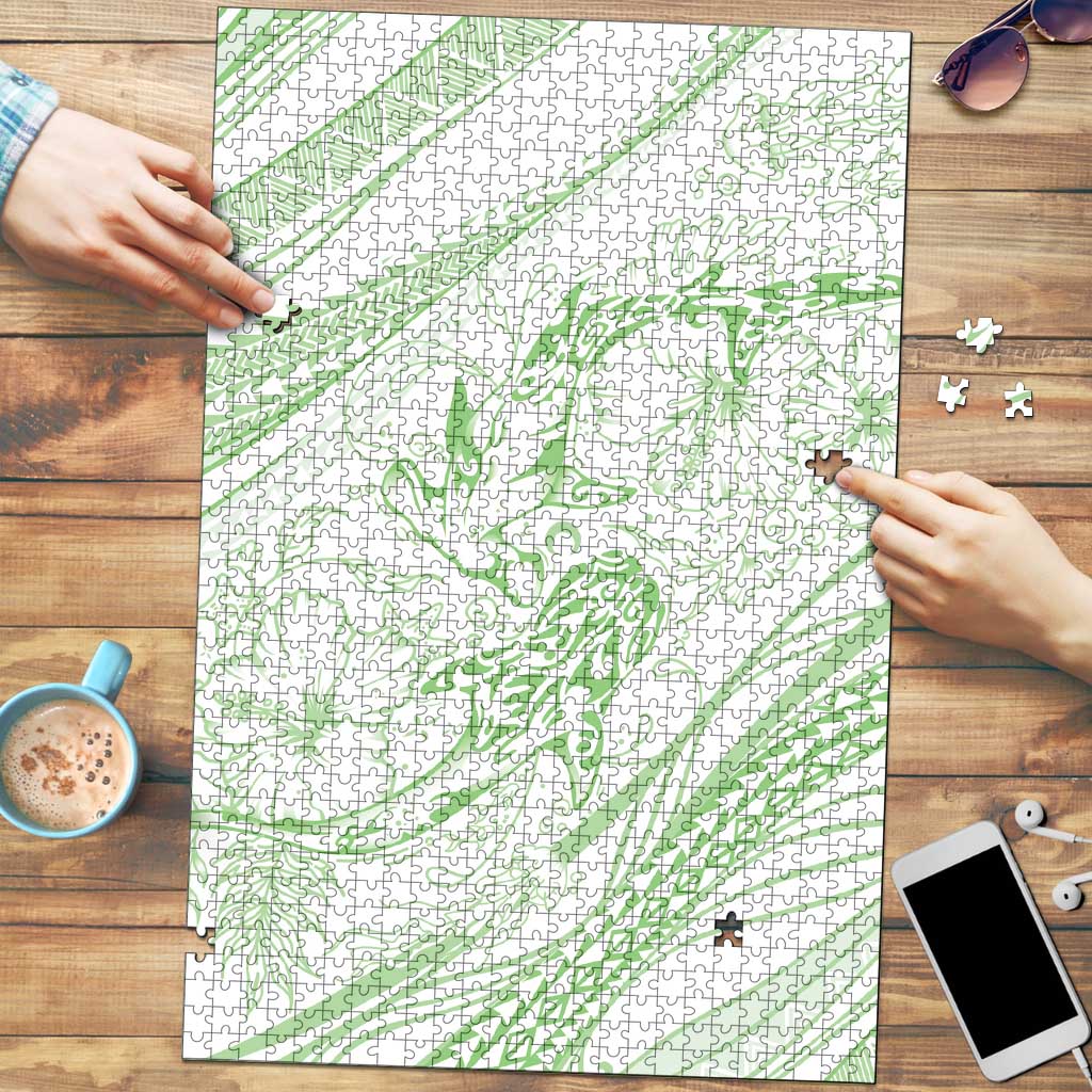 Sharks Couple Dreamy Polynesians Floral Sea Puzzle Emerald - Polynesian Pride