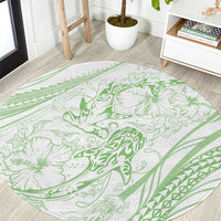 Sharks Couple Dreamy Polynesians Floral Sea Round Carpet Emerald - Polynesian Pride