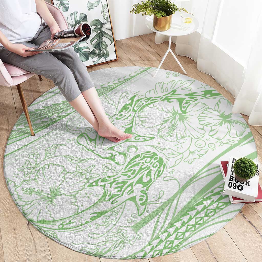 Sharks Couple Dreamy Polynesians Floral Sea Round Carpet Emerald - Polynesian Pride