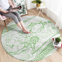 Sharks Couple Dreamy Polynesians Floral Sea Round Carpet Emerald - Polynesian Pride