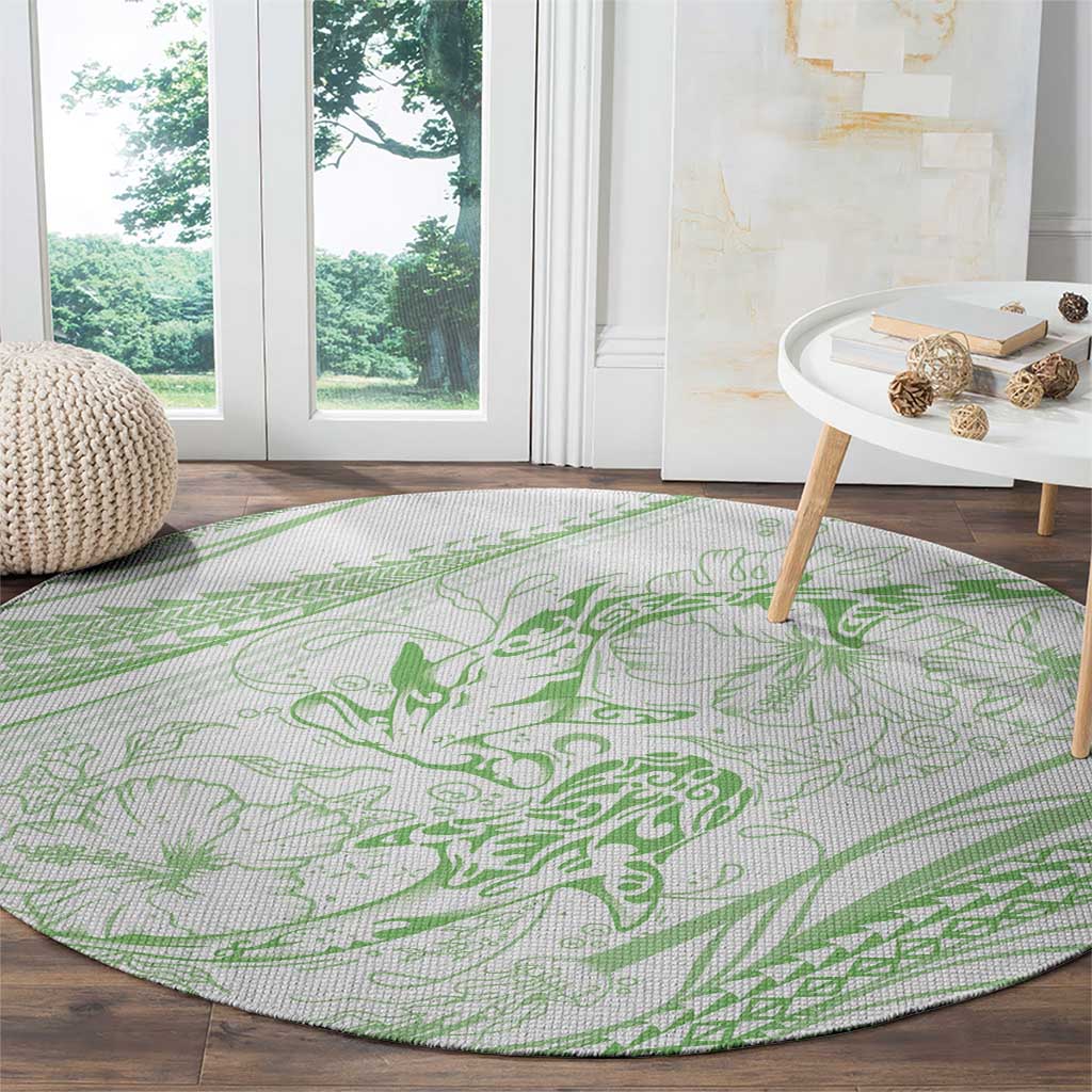 Sharks Couple Dreamy Polynesians Floral Sea Round Carpet Emerald - Polynesian Pride