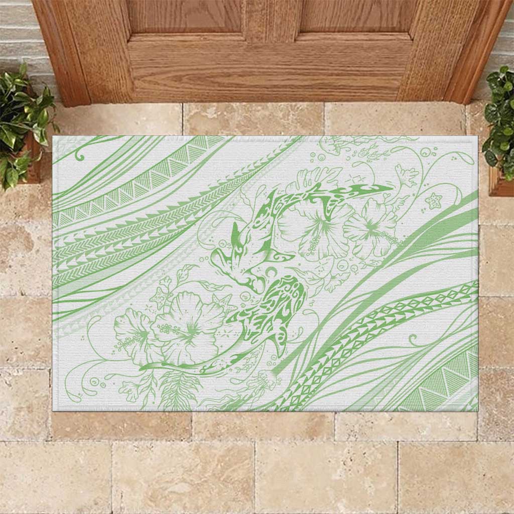 Sharks Couple Dreamy Polynesians Floral Sea Rubber Doormat Emerald - Polynesian Pride