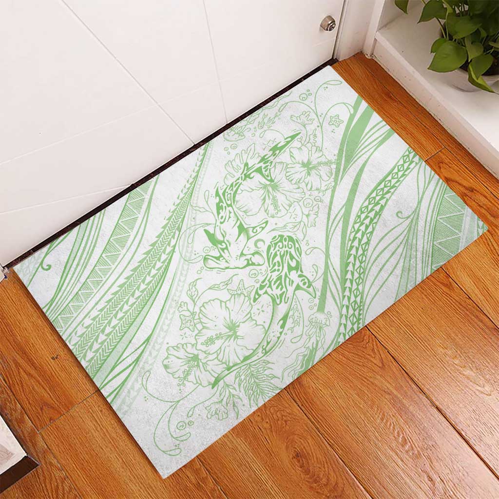 Sharks Couple Dreamy Polynesians Floral Sea Rubber Doormat Emerald - Polynesian Pride
