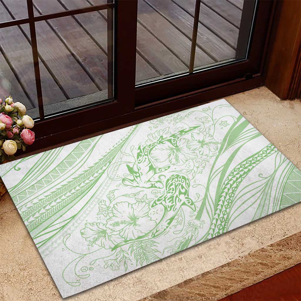 Sharks Couple Dreamy Polynesians Floral Sea Rubber Doormat Emerald - Polynesian Pride