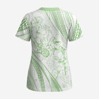 Sharks Couple Dreamy Polynesians Floral Sea Scrub Top Emerald - Polynesian Pride