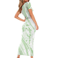 Sharks Couple Dreamy Polynesians Floral Sea Short Sleeve Bodycon Dress Emerald - Polynesian Pride