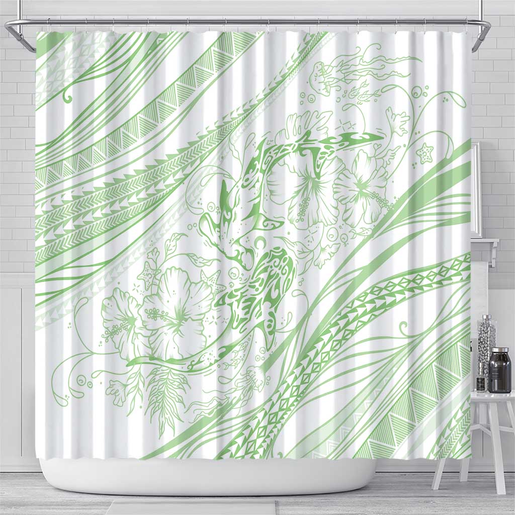 Sharks Couple Dreamy Polynesians Floral Sea Shower Curtain Emerald - Polynesian Pride