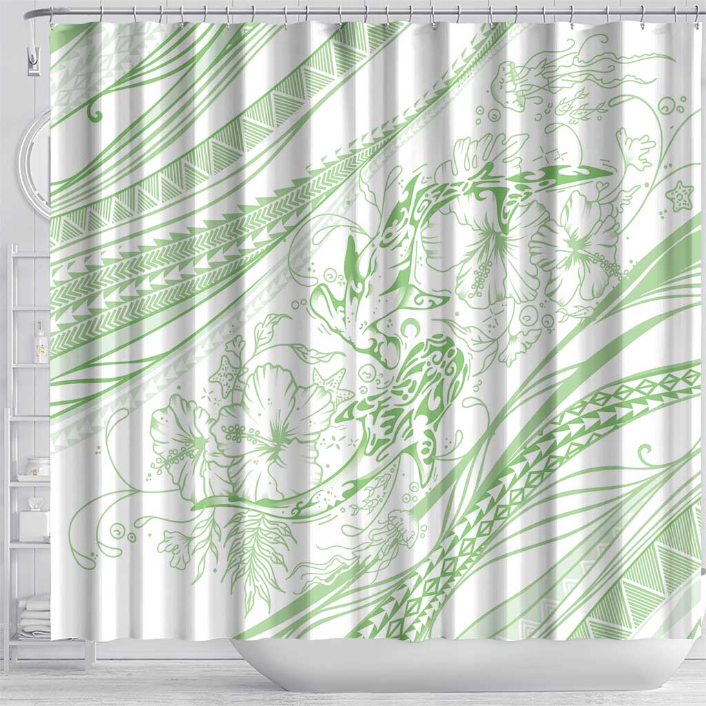 Sharks Couple Dreamy Polynesians Floral Sea Shower Curtain Emerald - Polynesian Pride