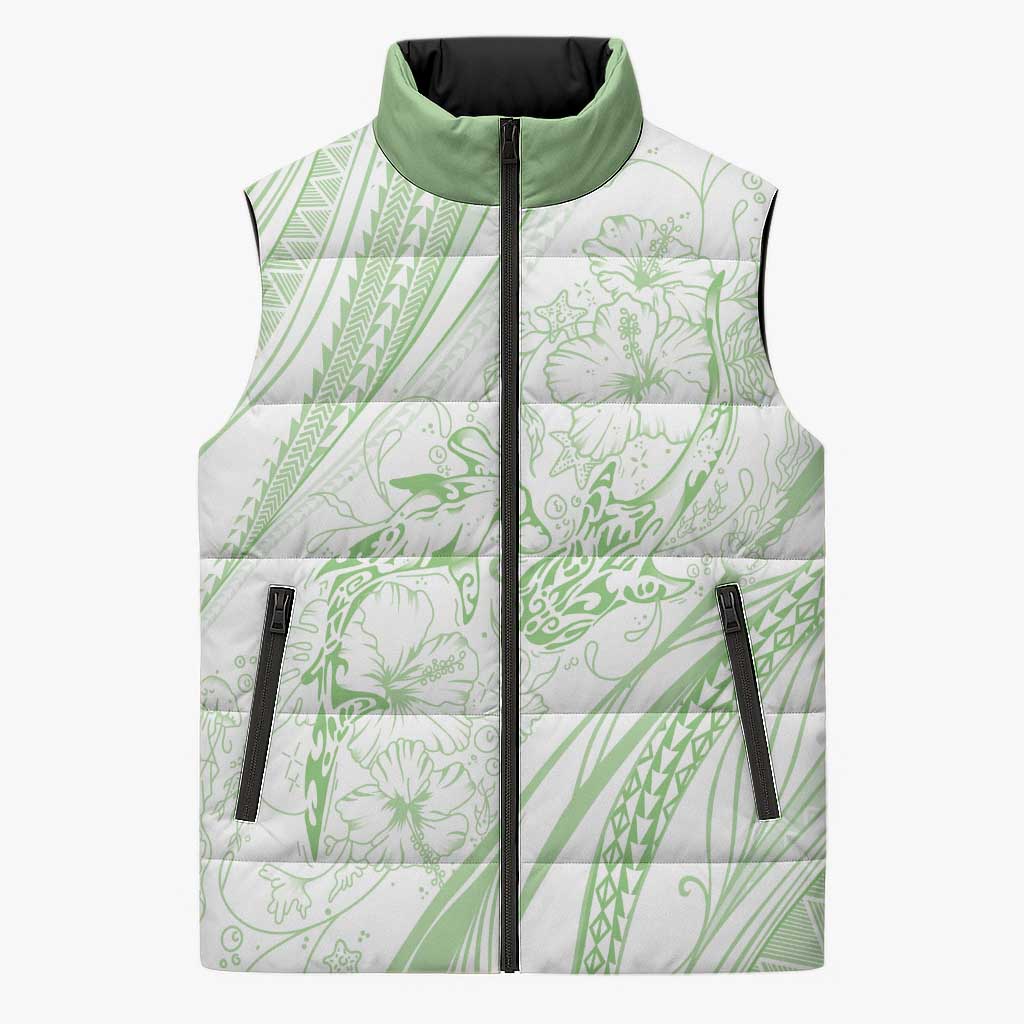 Sharks Couple Dreamy Polynesians Floral Sea Sleeveless Puffer Jacket Emerald - Polynesian Pride