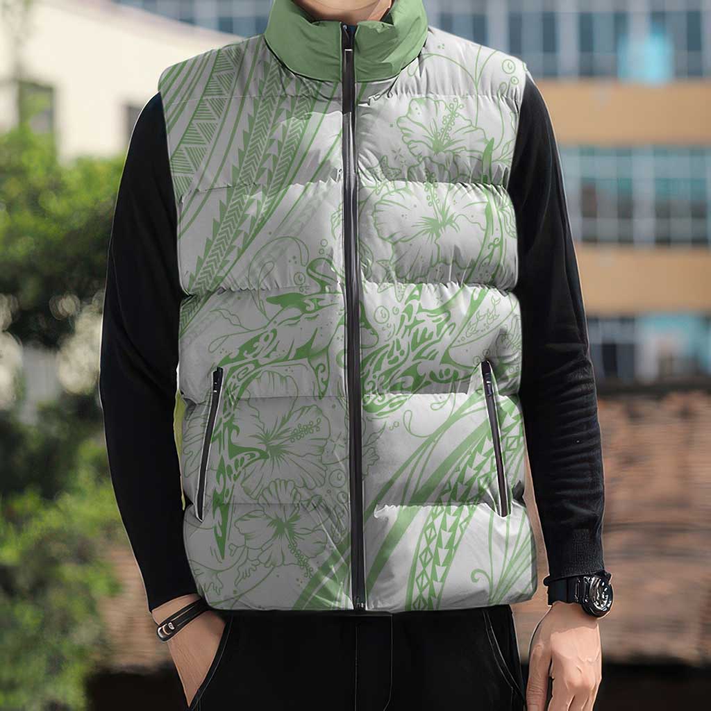 Sharks Couple Dreamy Polynesians Floral Sea Sleeveless Puffer Jacket Emerald - Polynesian Pride