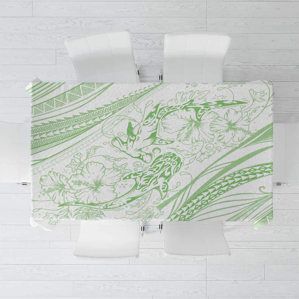 Sharks Couple Dreamy Polynesians Floral Sea Tablecloth Emerald - Polynesian Pride
