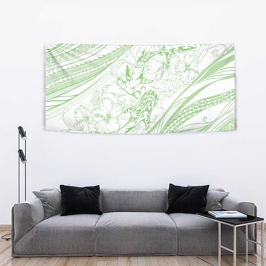 Sharks Couple Dreamy Polynesians Floral Sea Tapestry Emerald - Polynesian Pride