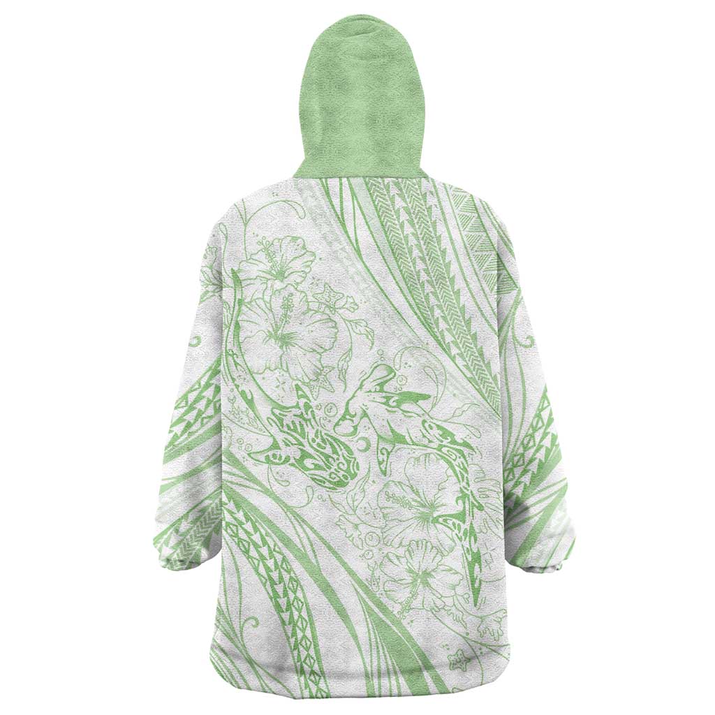 Sharks Couple Dreamy Polynesians Floral Sea Wearable Blanket Hoodie Emerald - Polynesian Pride