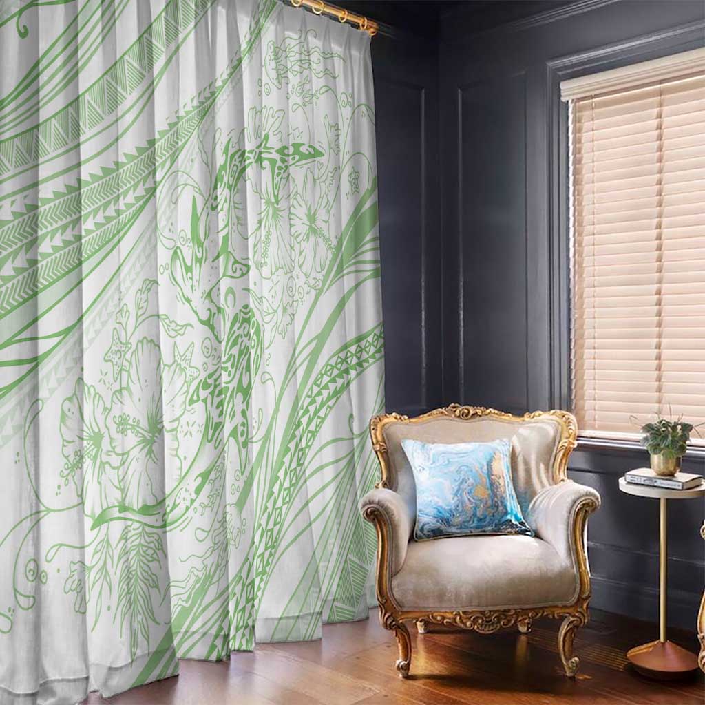 Sharks Couple Dreamy Polynesians Floral Sea Window Curtain Emerald - Polynesian Pride