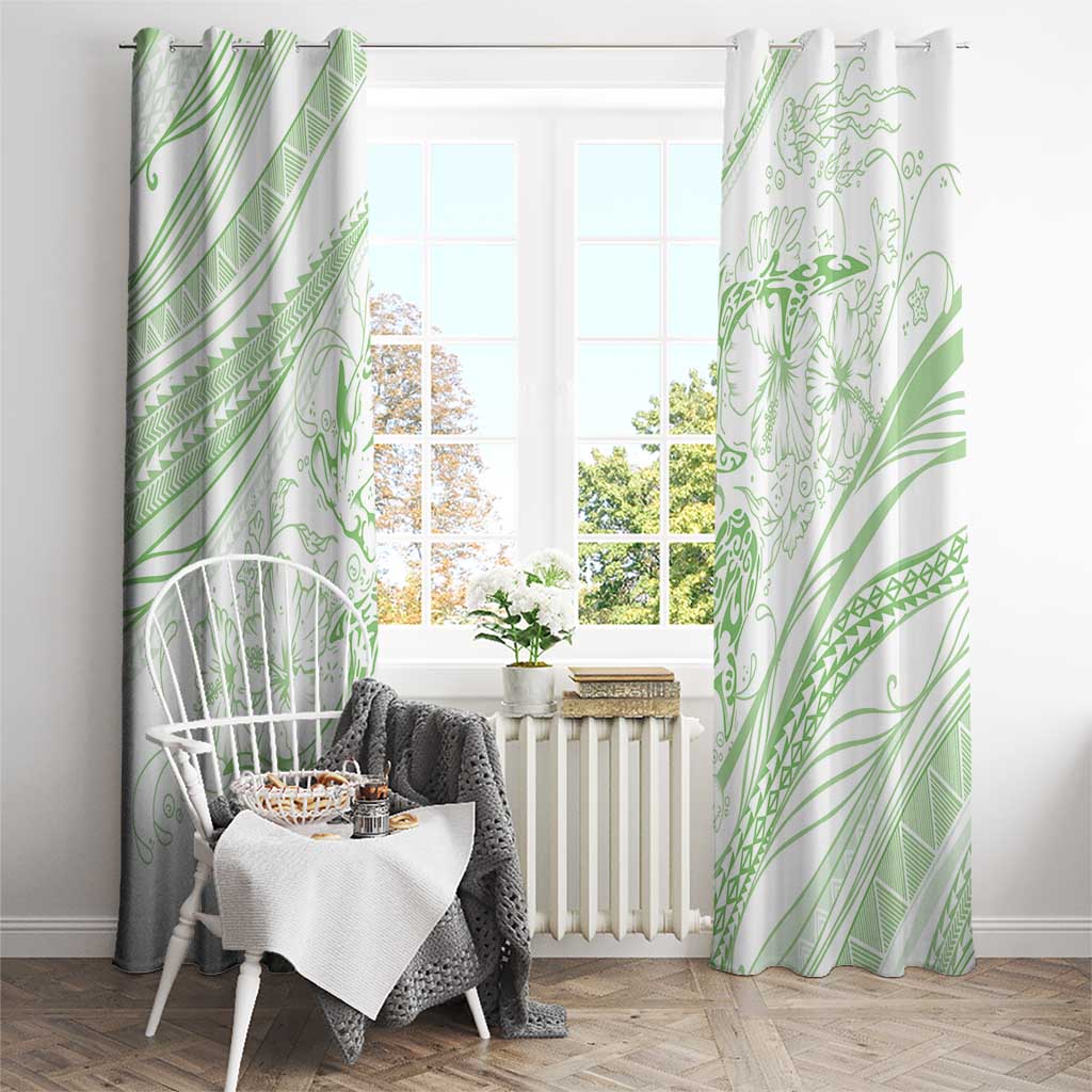Sharks Couple Dreamy Polynesians Floral Sea Window Curtain Emerald - Polynesian Pride