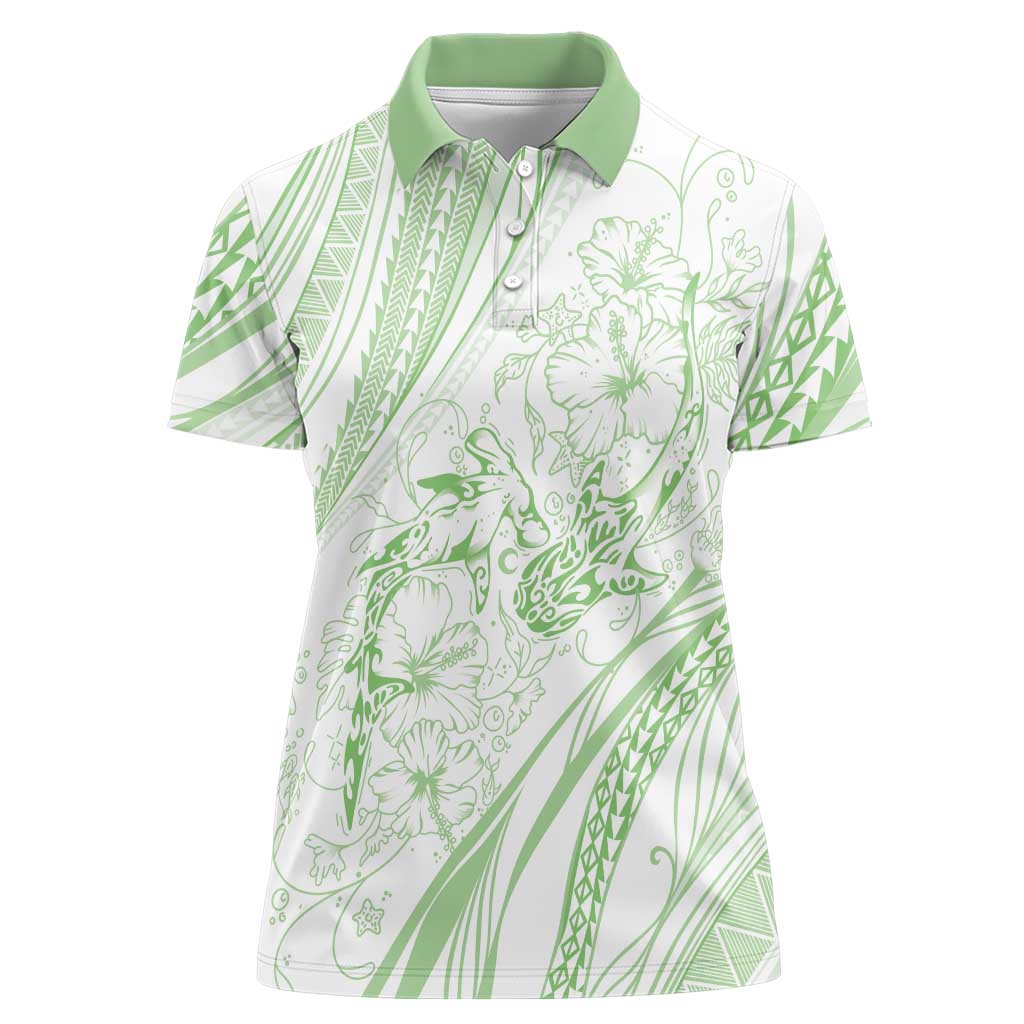 Sharks Couple Dreamy Polynesians Floral Sea Women Polo Shirt Emerald - Polynesian Pride