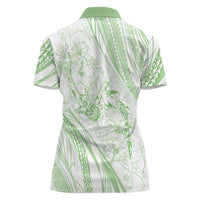 Sharks Couple Dreamy Polynesians Floral Sea Women Polo Shirt Emerald - Polynesian Pride