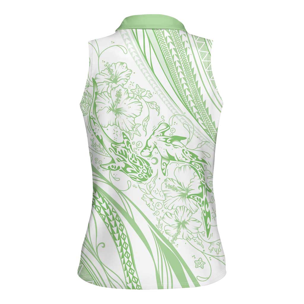 Sharks Couple Dreamy Polynesians Floral Sea Women Sleeveless Polo Shirt Emerald - Polynesian Pride