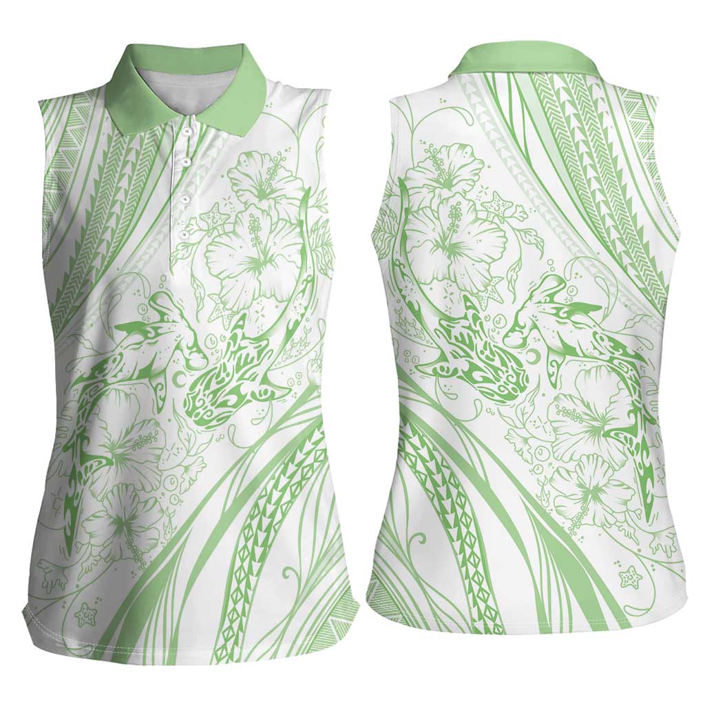 Sharks Couple Dreamy Polynesians Floral Sea Women Sleeveless Polo Shirt Emerald - Polynesian Pride