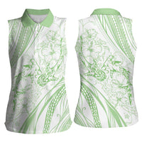 Sharks Couple Dreamy Polynesians Floral Sea Women Sleeveless Polo Shirt Emerald - Polynesian Pride