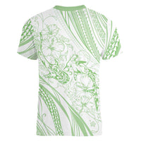 Sharks Couple Dreamy Polynesians Floral Sea Women V-Neck T-Shirt Emerald - Polynesian Pride